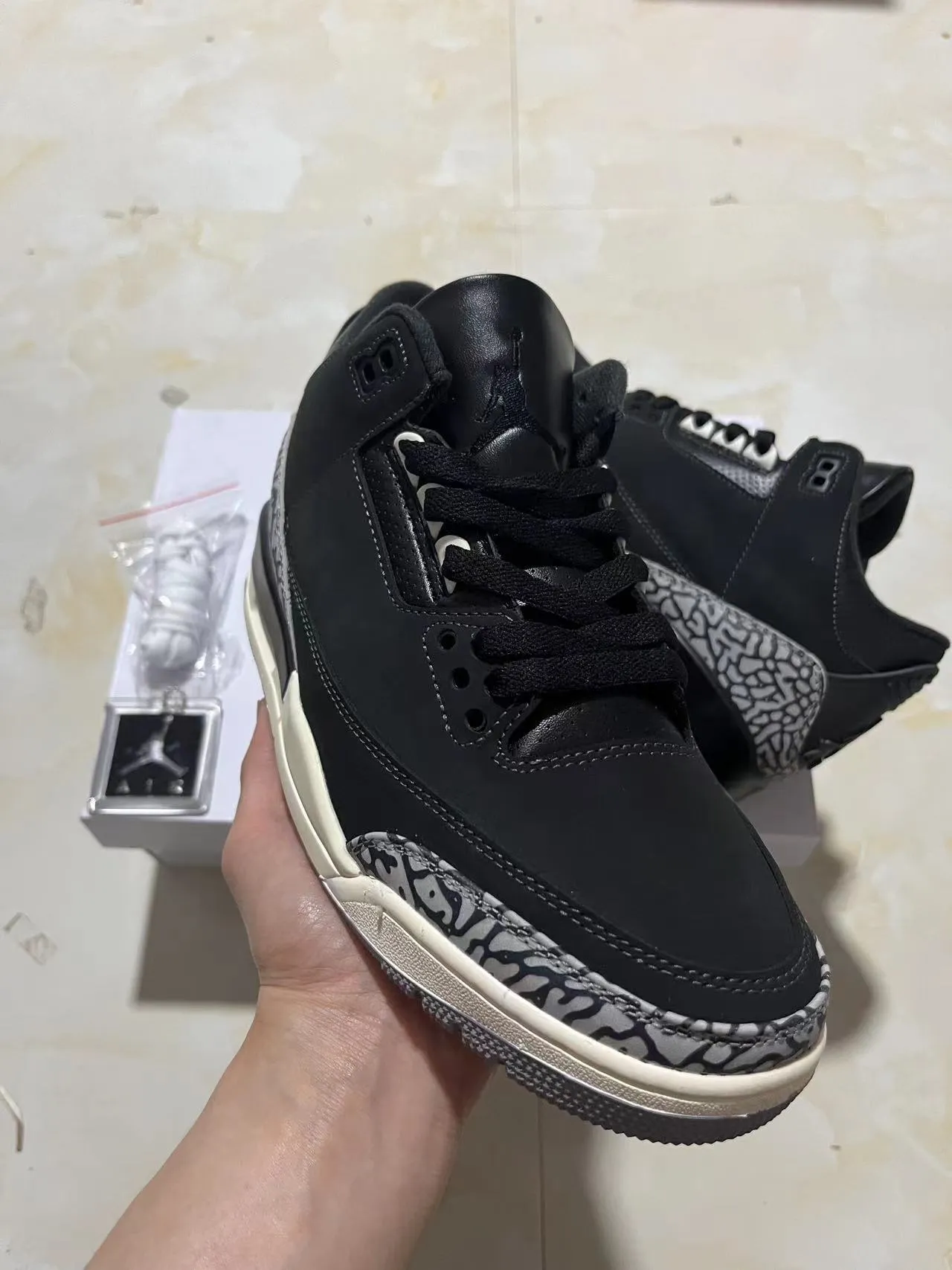 Air Jordan 3 Black Elephant Print Basketball Shoes 2