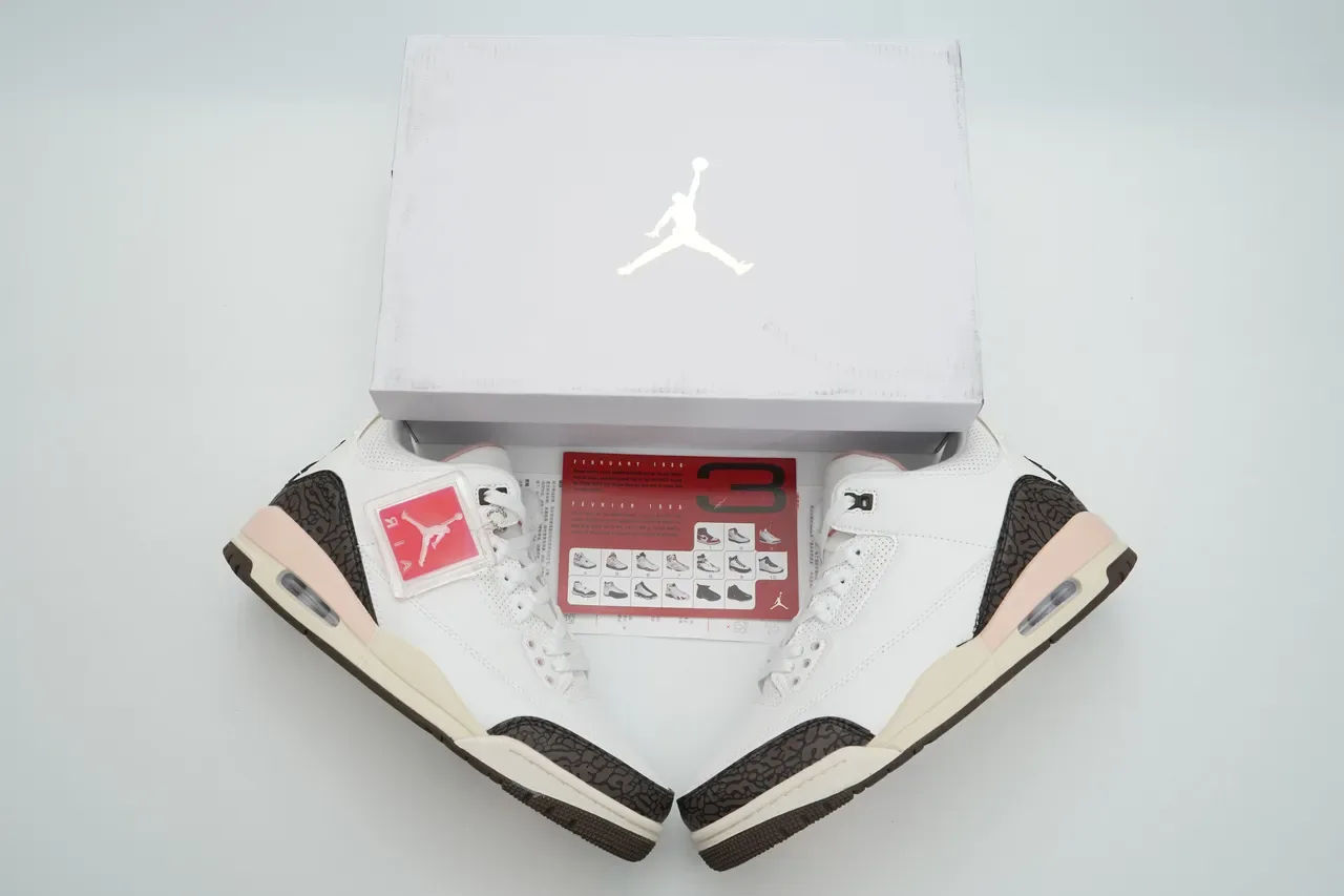 Air Jordan 3 Branco Marrom Rosa Estampa de Elefante Tênis de Basquete 2