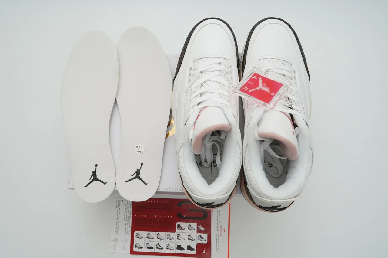 Air Jordan 3 Branco Marrom Rosa Estampa de Elefante Tênis de Basquete 5