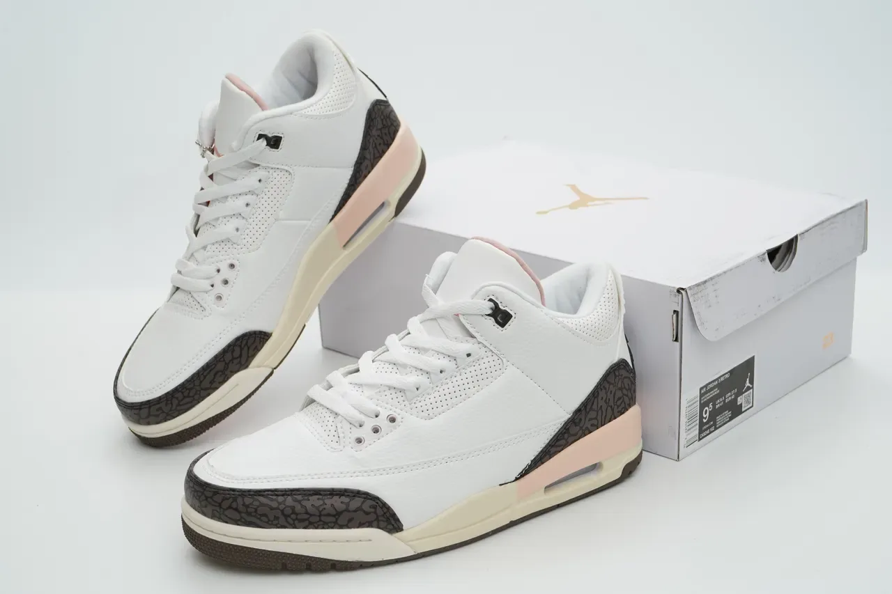 Air Jordan 3 Branco Marrom Rosa Estampa de Elefante Tênis de Basquete 6