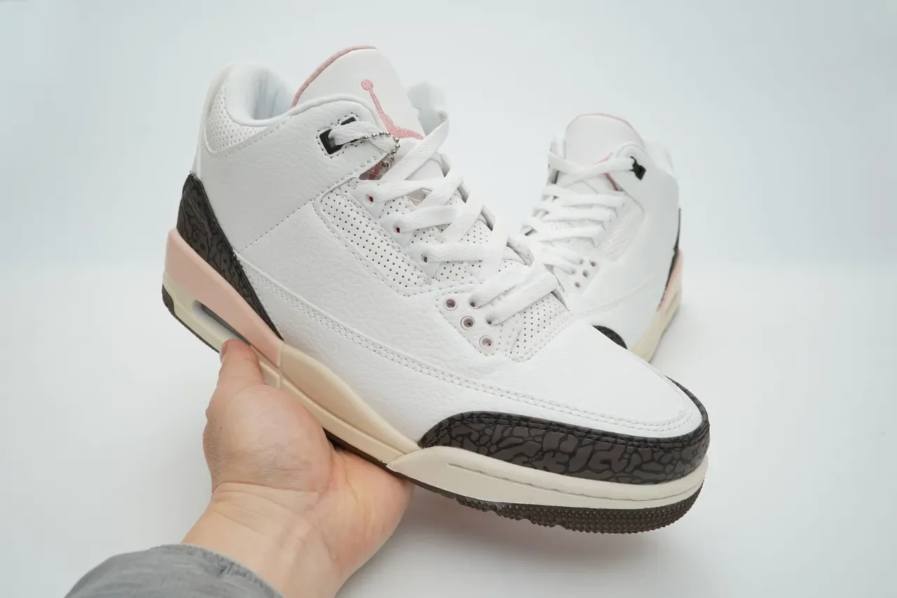 Air Jordan 3 Branco Marrom Rosa Estampa de Elefante Tênis de Basquete 7