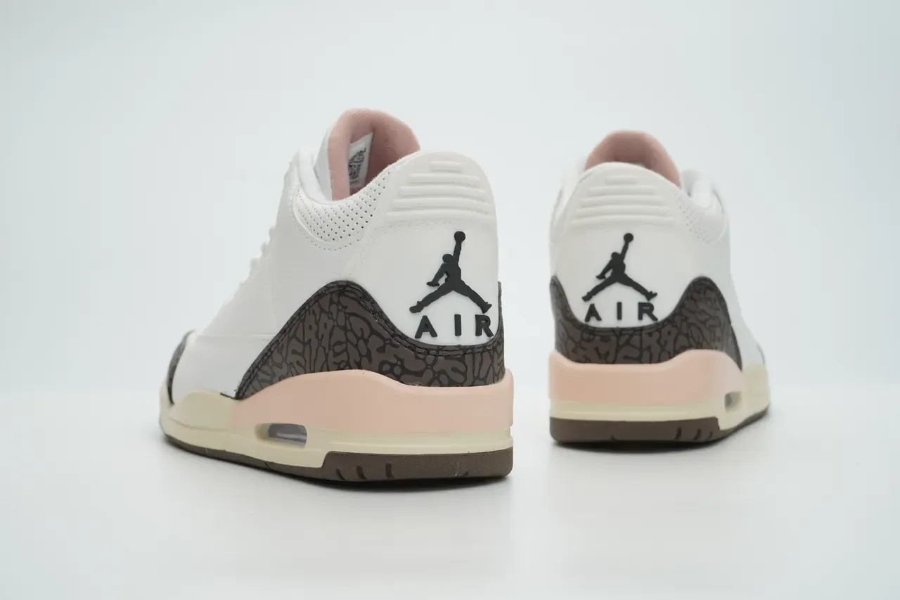 Air Jordan 3 Branco Marrom Rosa Estampa de Elefante Tênis de Basquete 8