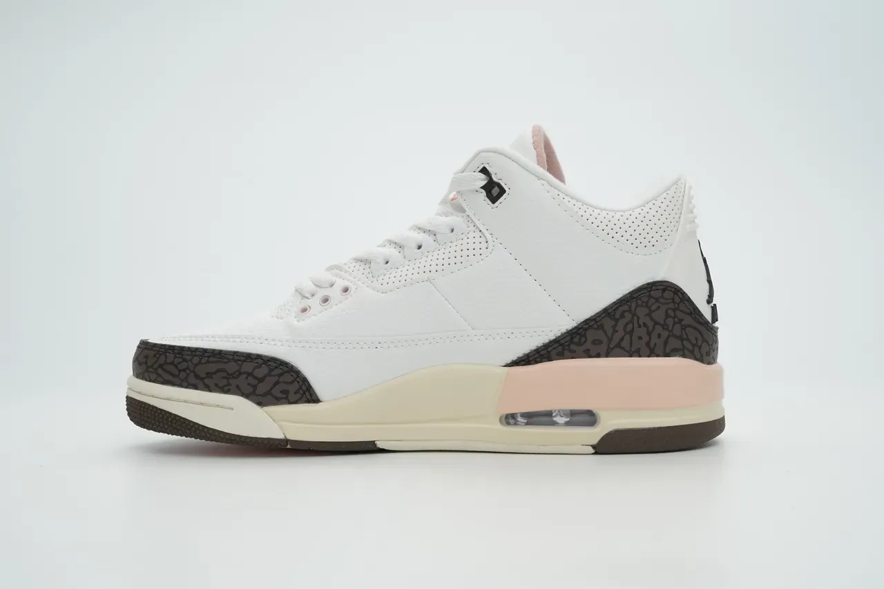 Air Jordan 3 Branco Marrom Rosa Estampa de Elefante Tênis de Basquete 10
