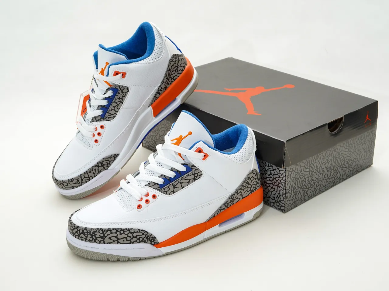 Air Jordan 3 White Orange Blue Elephant Print Basketball Shoes 4