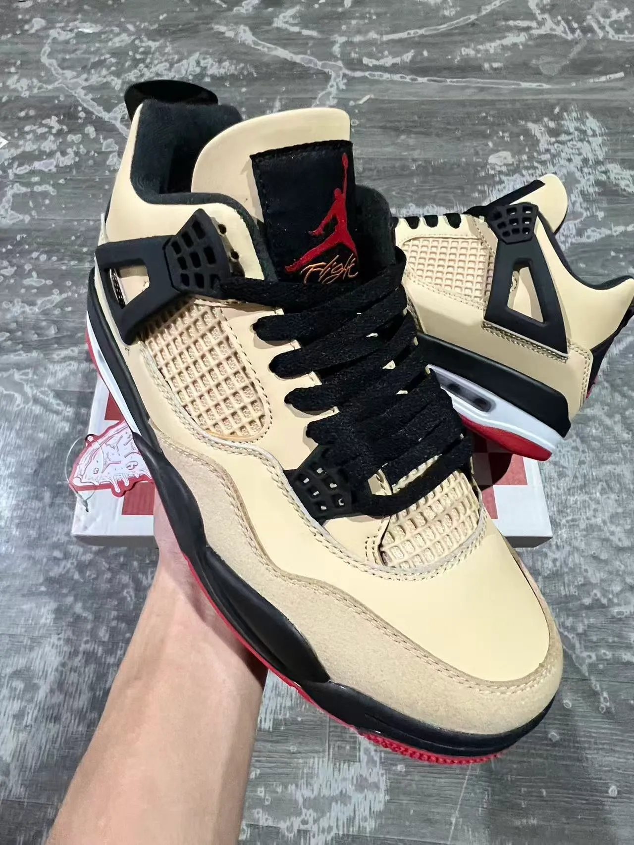 Air Jordan 4 Beige Black Red Basketball Shoes 2