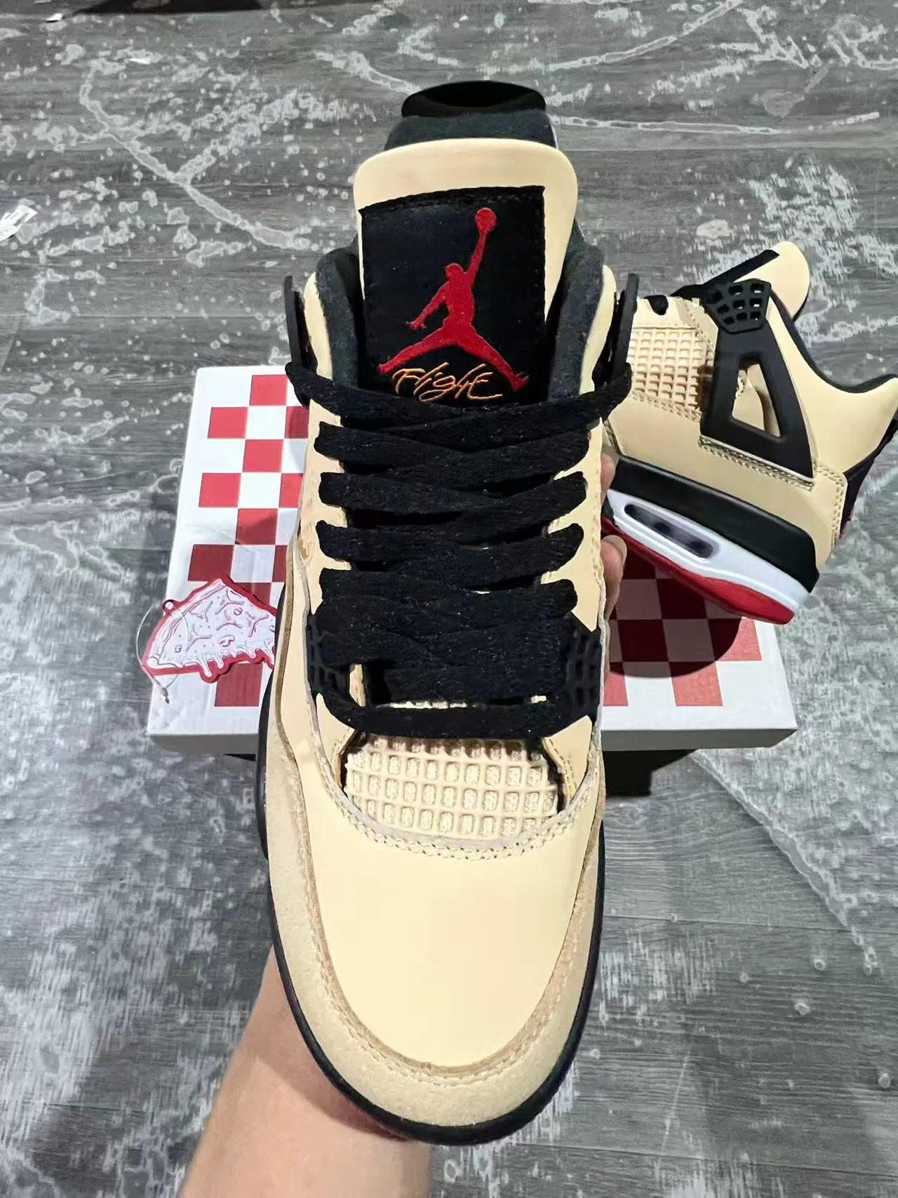 Air Jordan 4 Beige Black Red Basketball Shoes 3