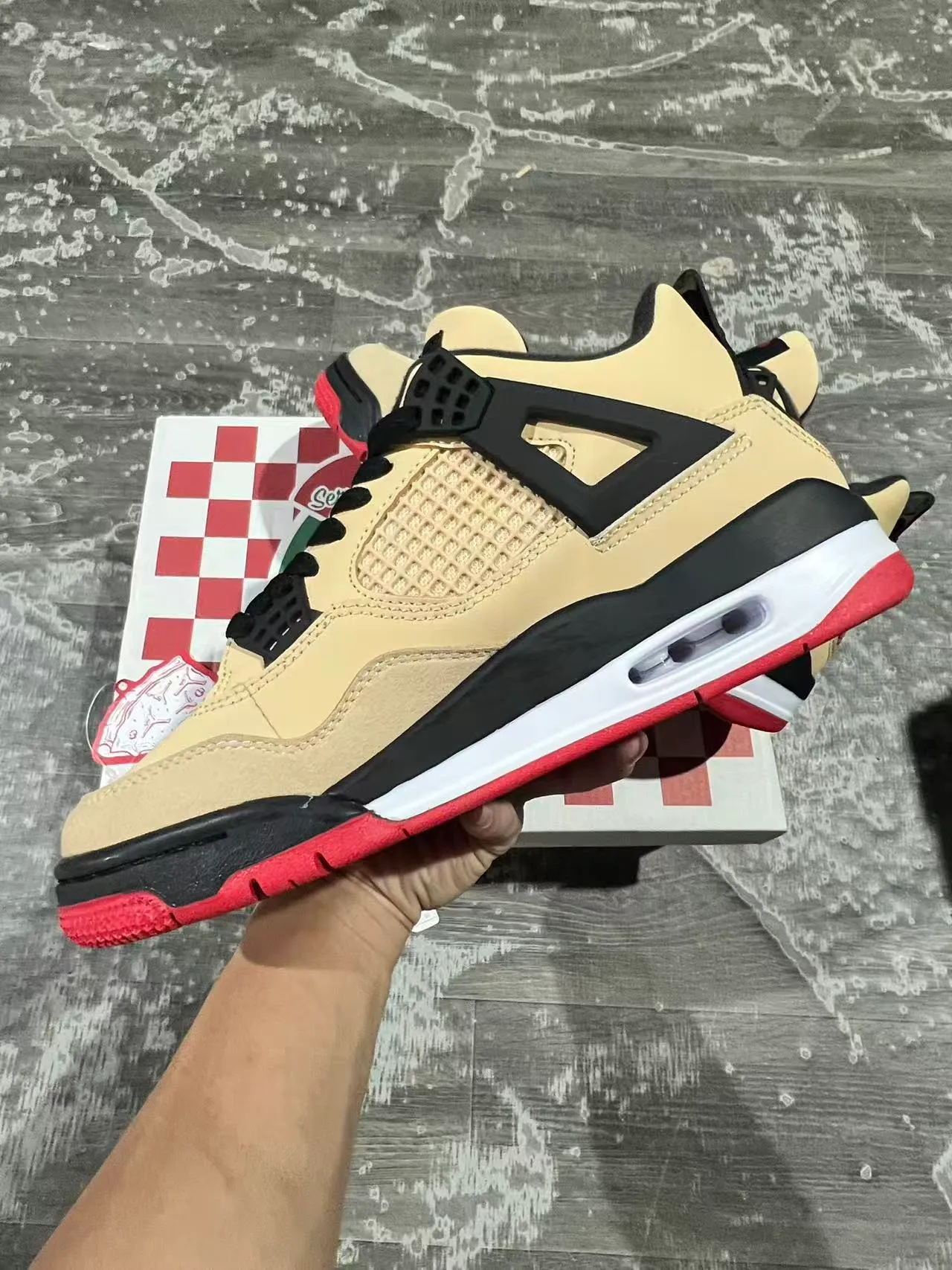 Air Jordan 4 Beige Black Red Basketball Shoes 5