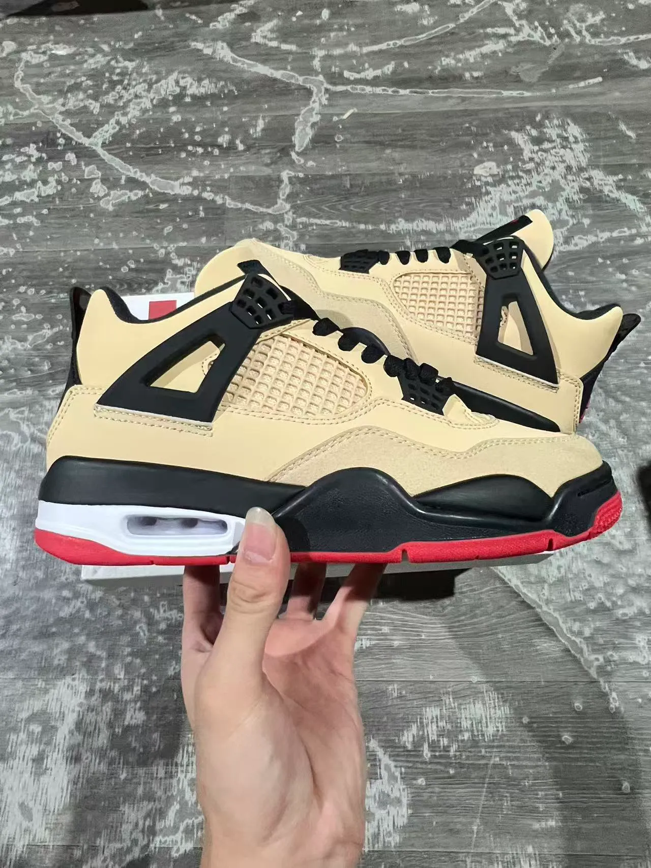 Air Jordan 4 Beige Black Red Basketball Shoes 7