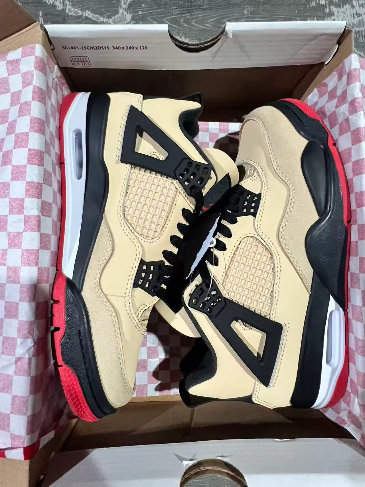 Air Jordan 4 Beige Black Red Basketball Shoes 9