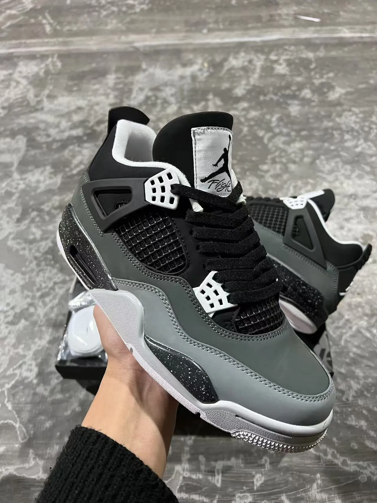 Air Jordan 4 Black Gray Speckled Basketball Shoes 2