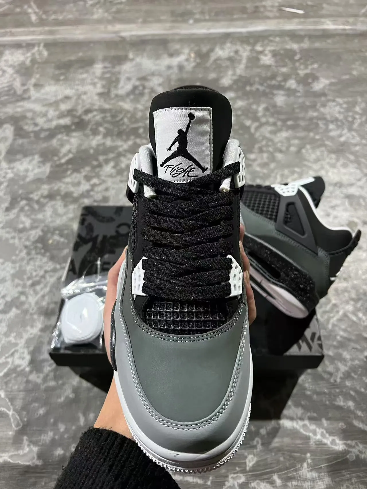 Air Jordan 4 Black Gray Speckled Basketball Shoes 3