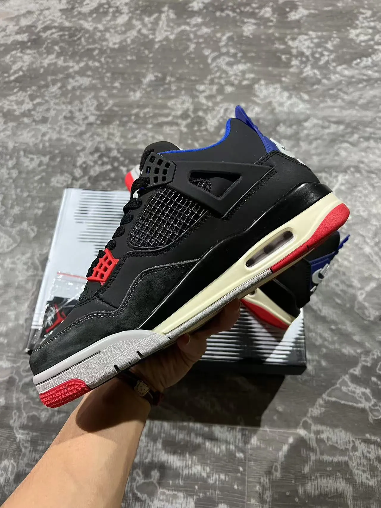 Air Jordan 4 Black Royal Blue Red Basketball Shoes 5