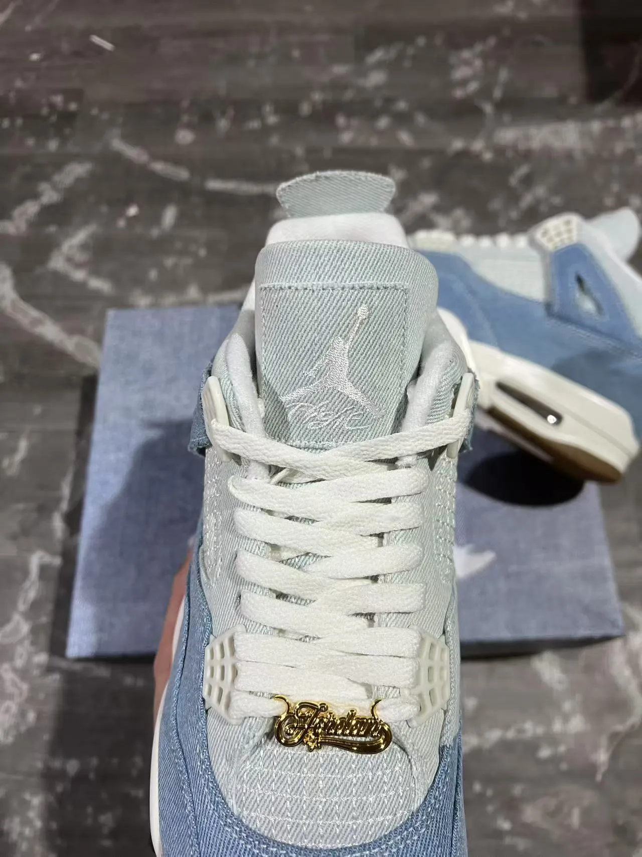 Tênis de basquete Air Jordan 4 Denim azul claro branco goma 4
