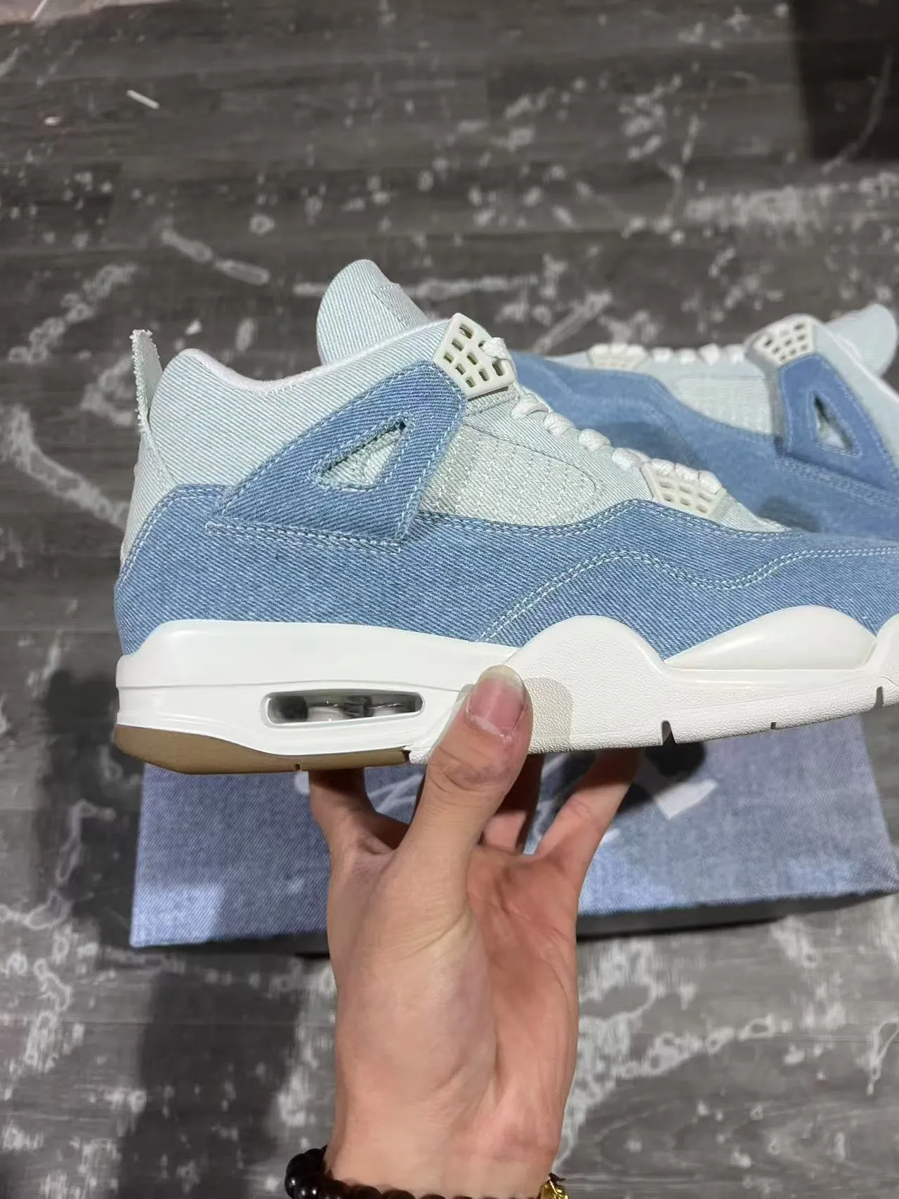 Tênis de basquete Air Jordan 4 Denim azul claro branco goma 7