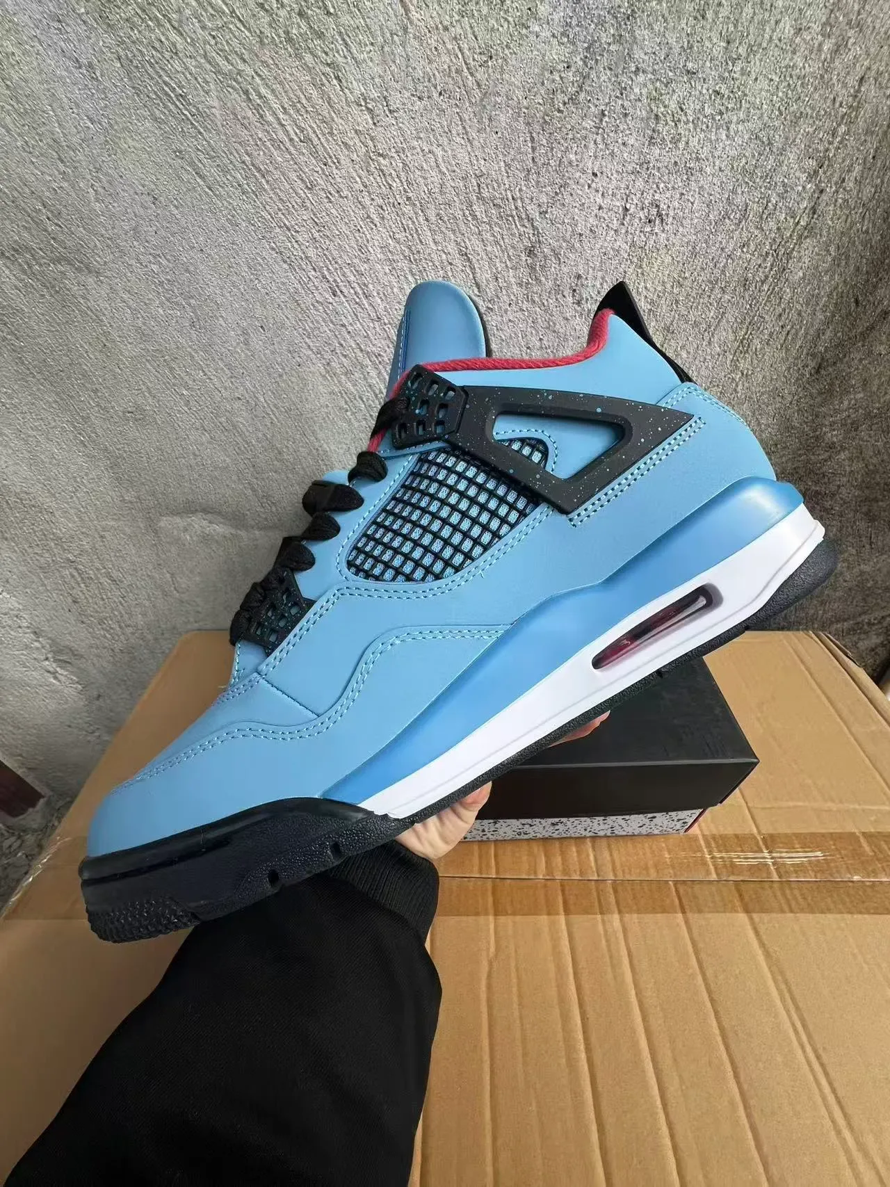 Air Jordan 4 Bleu Clair Noir Blanc Rouge Chaussures de Basketball 5
