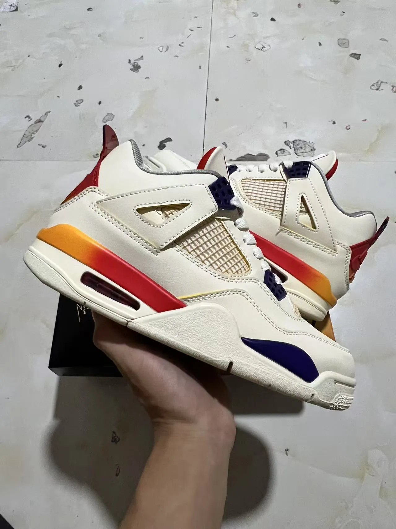 Air Jordan 4 Off-White Red Orange Navy Basketball Shoes 6