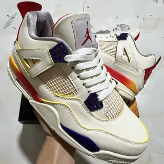 Air Jordan 4 Off-White Red Orange Navy Basketball Shoes
