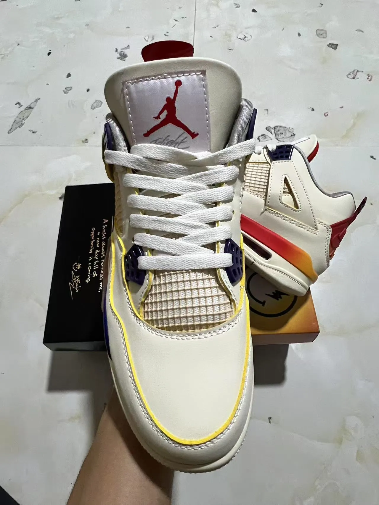 Air Jordan 4 Off-White Red Orange Navy Basketball Shoes 7
