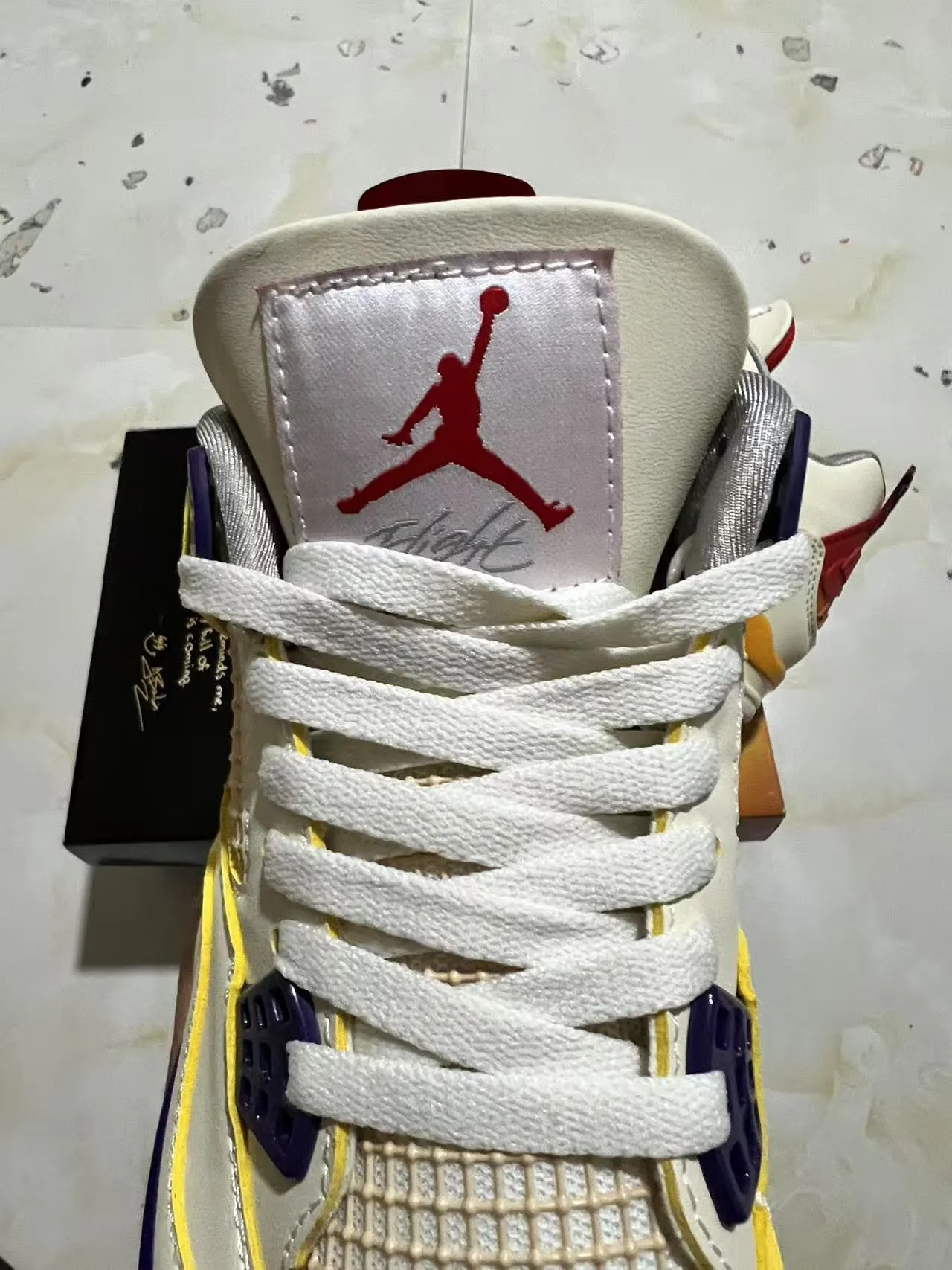 Air Jordan 4 Off-White Red Orange Navy Basketball Shoes 8