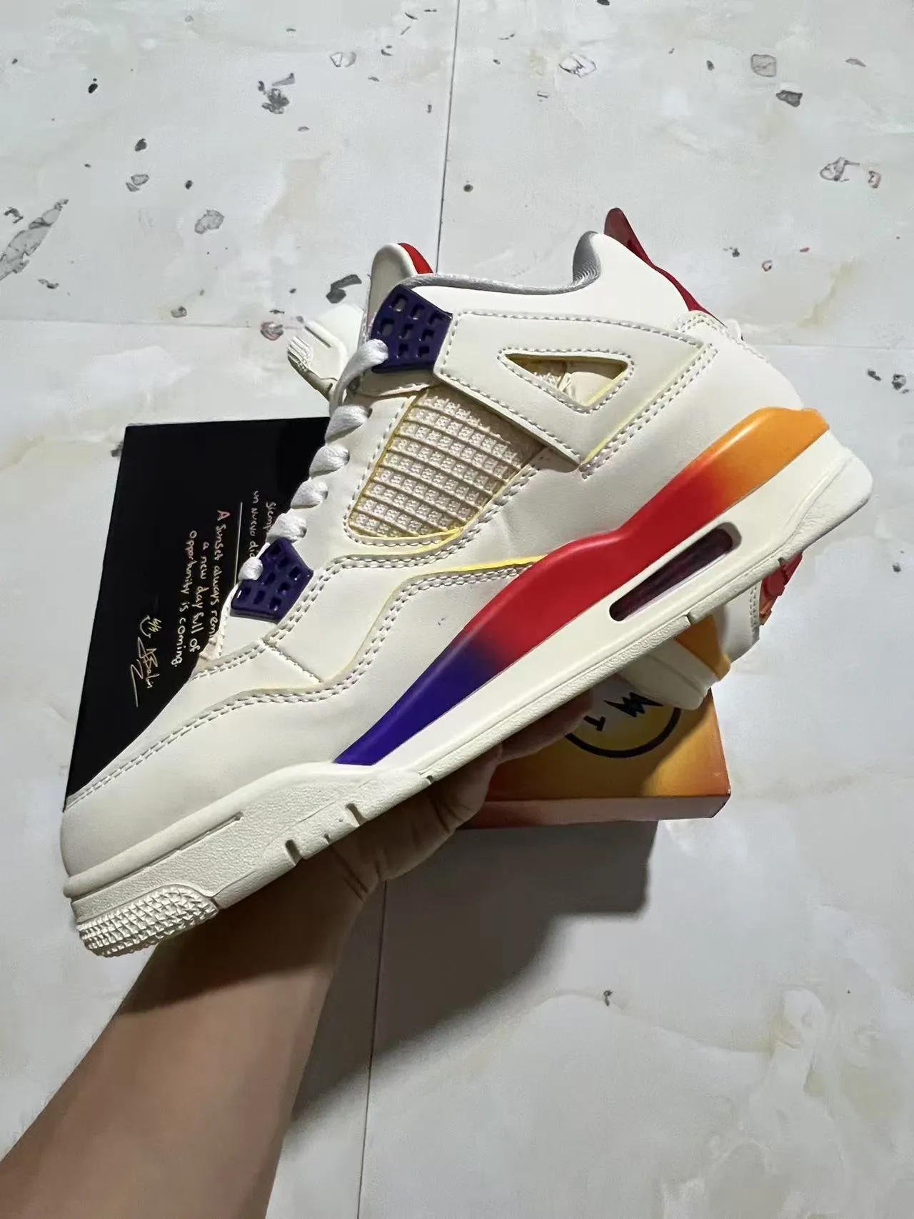 Air Jordan 4 Off-White Red Orange Navy Basketball Shoes 9