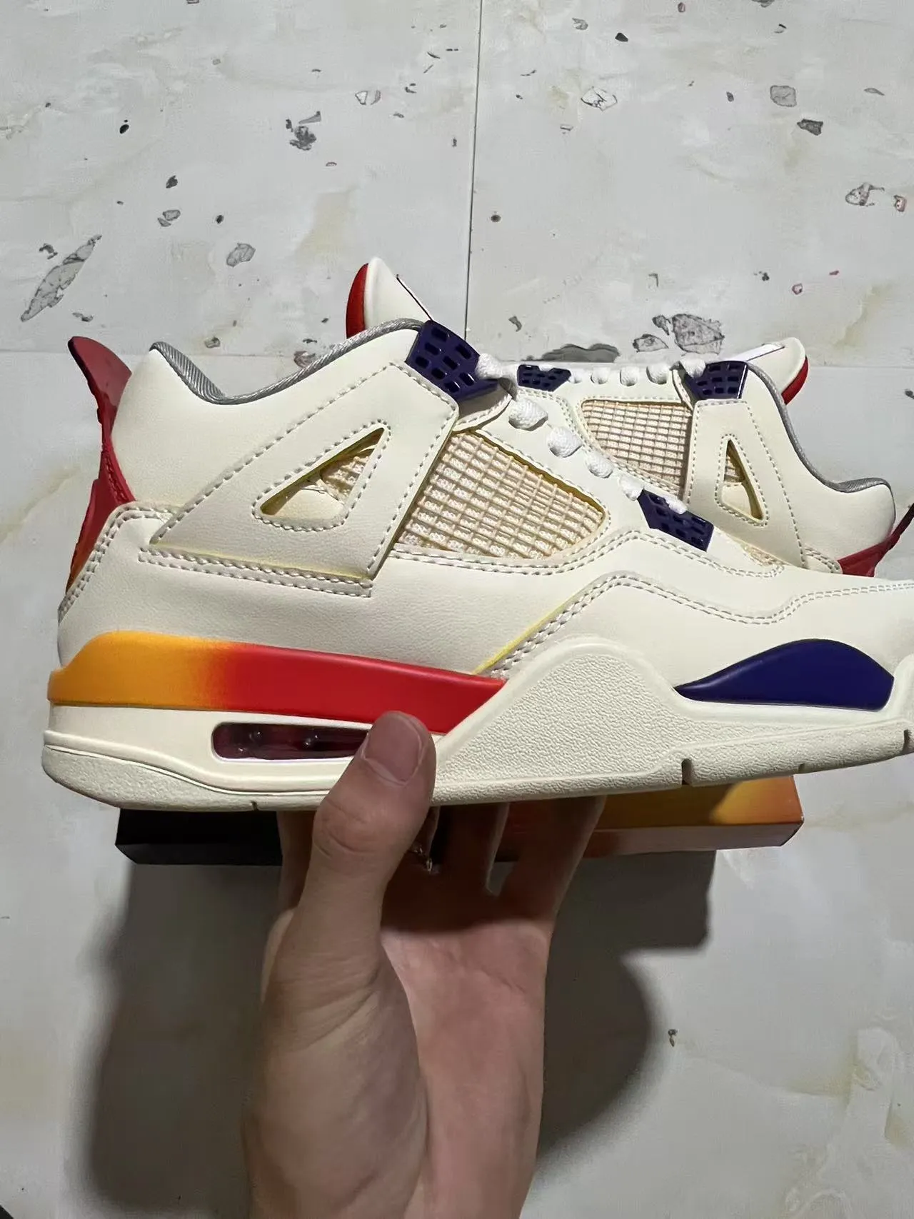 Air Jordan 4 Off-White Red Orange Navy Basketball Shoes 2