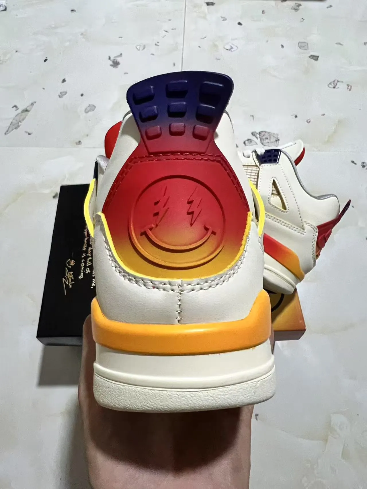 Air Jordan 4 Off-White Red Orange Navy Basketball Shoes 3