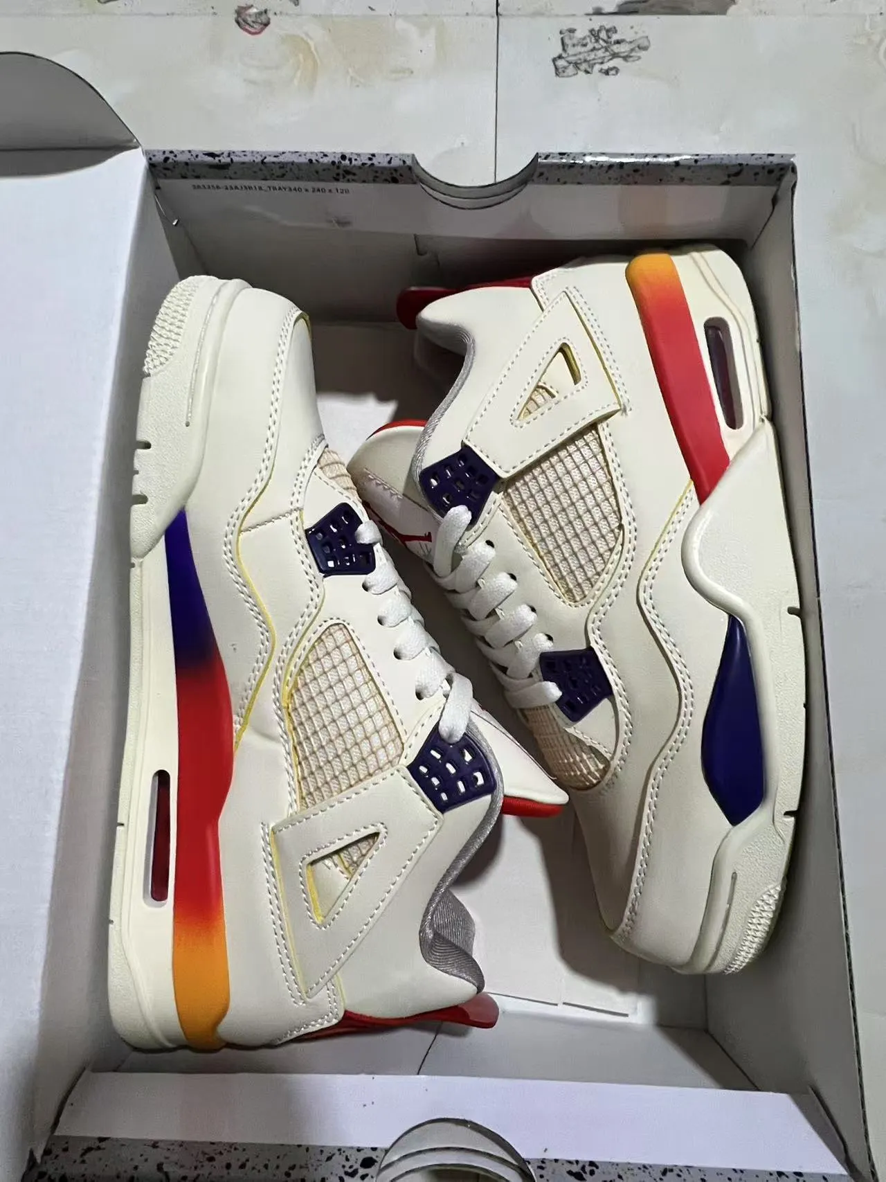 Air Jordan 4 Off-White Red Orange Navy Basketball Shoes 5