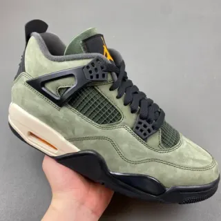 Air Jordan 4 Olive Green Suede Black Plastic Cage Basketball Shoes