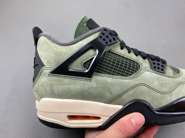 Air Jordan 4 Olive Green Suede Black Plastic Cage Basketball Shoes 3