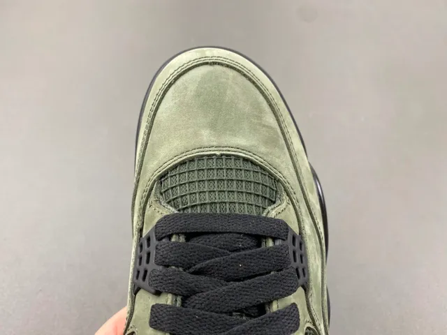 Air Jordan 4 Olive Green Suede Black Plastic Cage Basketball Shoes 5