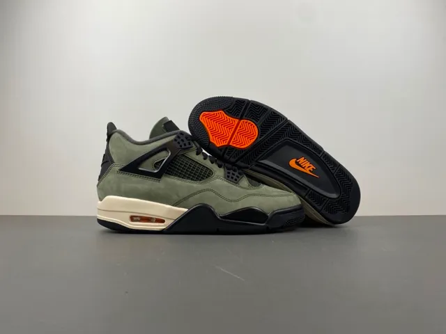 Air Jordan 4 Olive Green Suede Black Plastic Cage Basketball Shoes 12