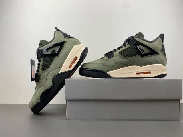 Air Jordan 4 Olive Green Suede Black Plastic Cage Basketball Shoes 14
