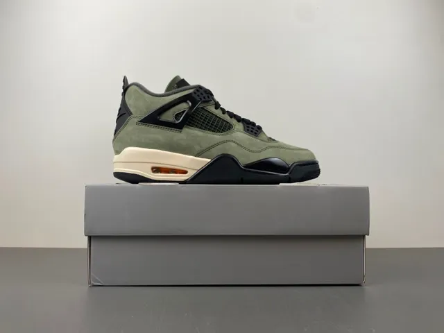 Air Jordan 4 Olive Green Suede Black Plastic Cage Basketball Shoes 15