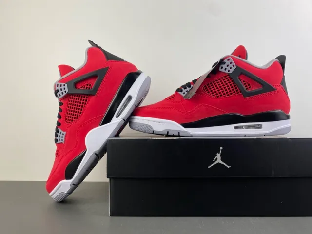 Air Jordan 4 Vermelho Preto Branco Tênis de Basquete 14