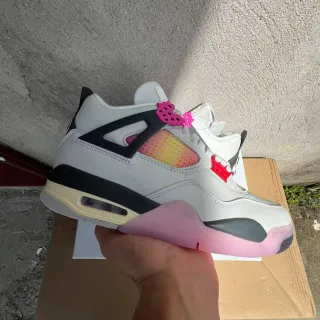 Air Jordan 4 White Black Pink Gradient Mesh Basketball Shoes