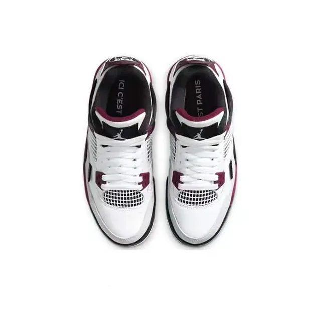 Air Jordan 4 White Burgundy Black Basketball Shoes 4