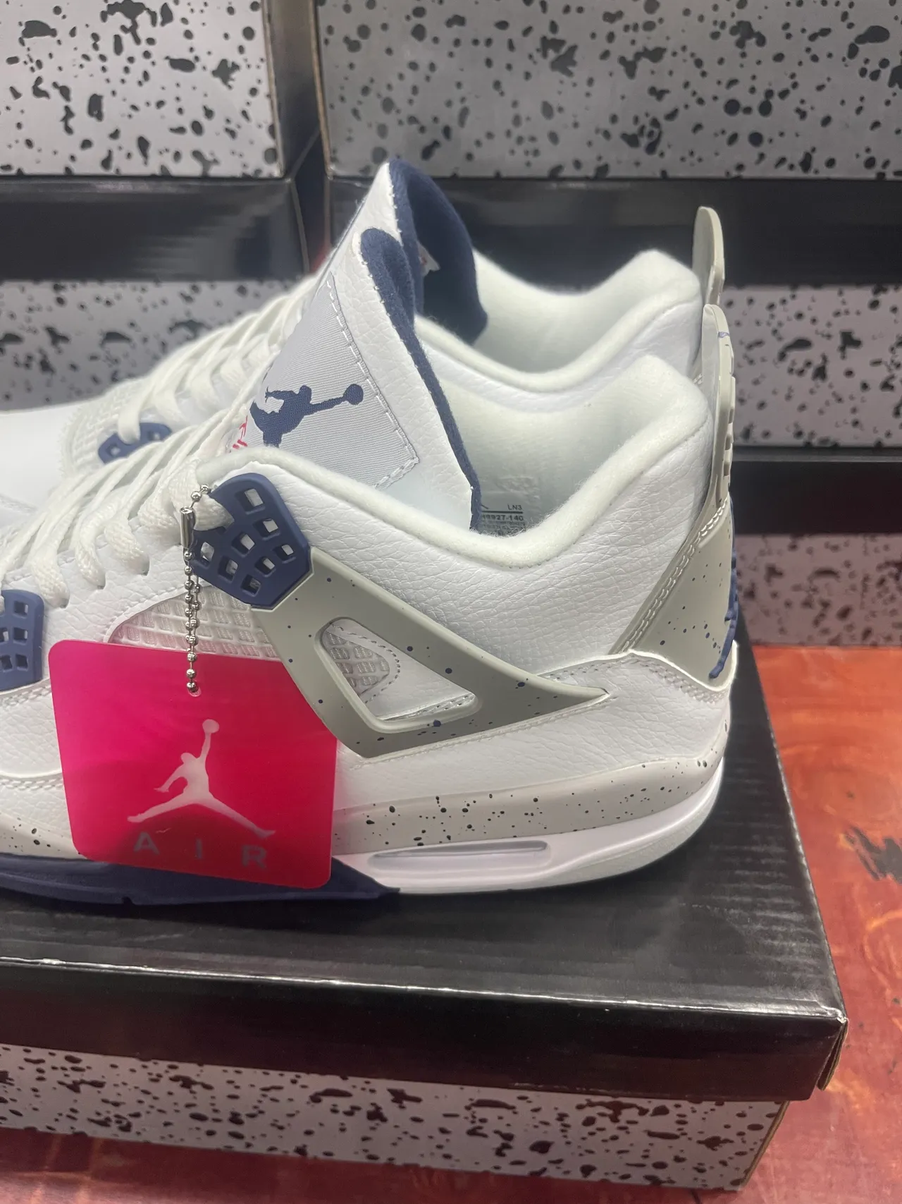 Air Jordan 4 White Navy Speckled Basketball Shoes 2