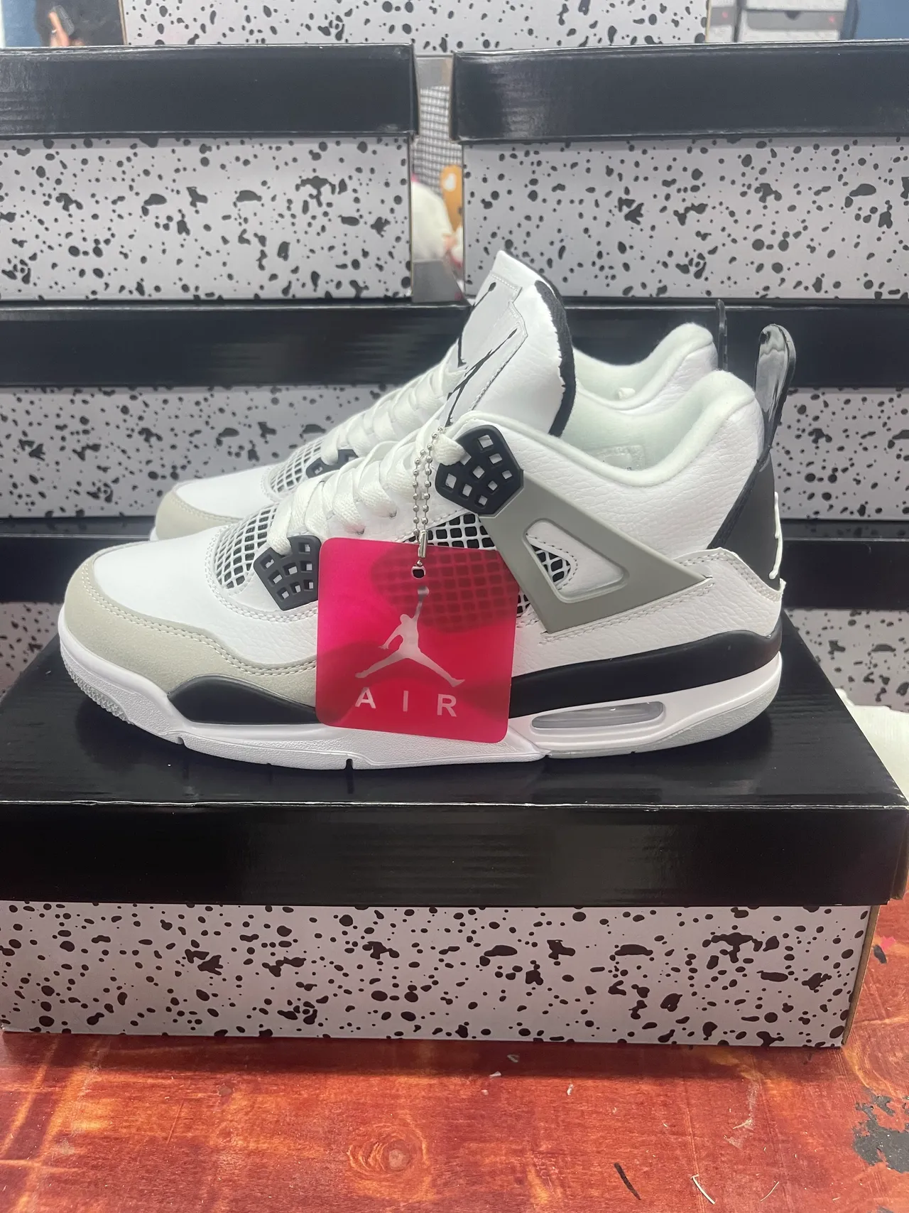 Air Jordan 4 White Navy Speckled Basketball Shoes 4