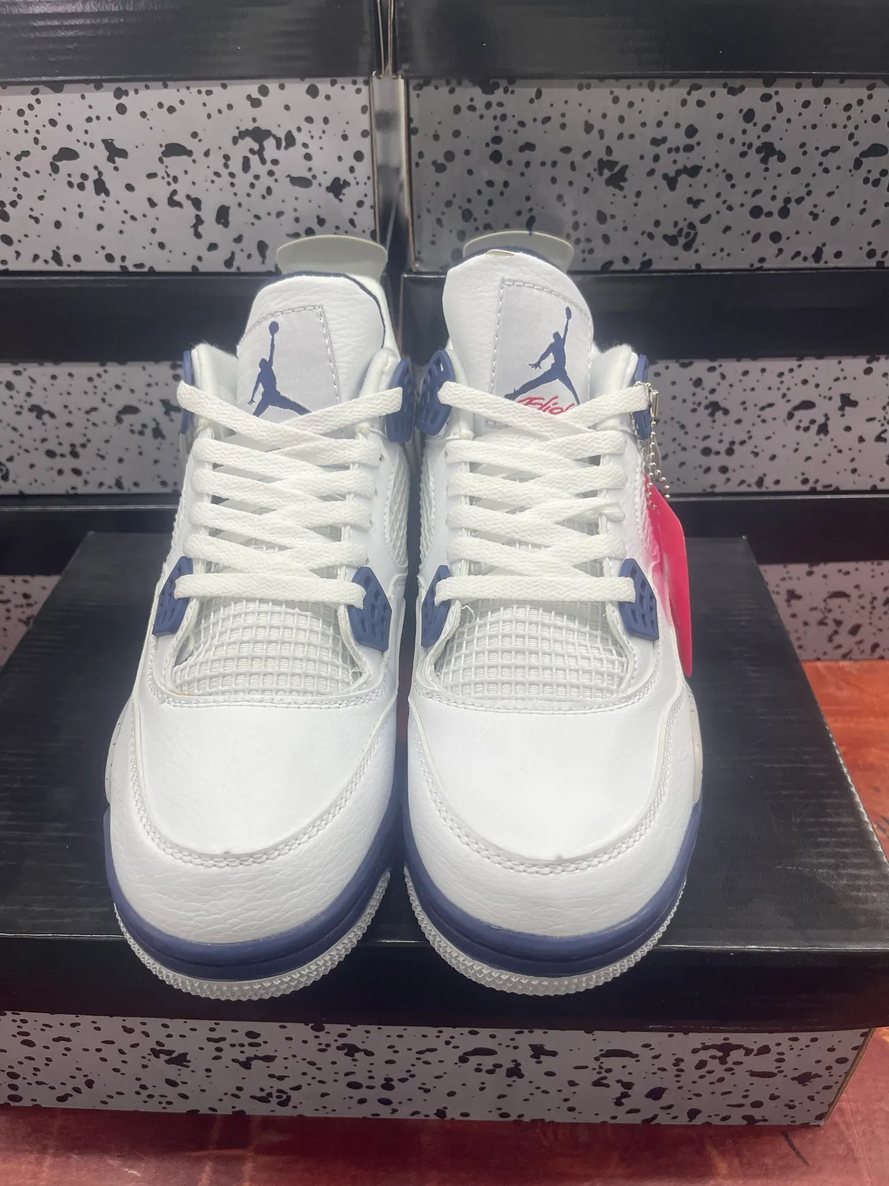 Air Jordan 4 White Navy Speckled Basketball Shoes 6