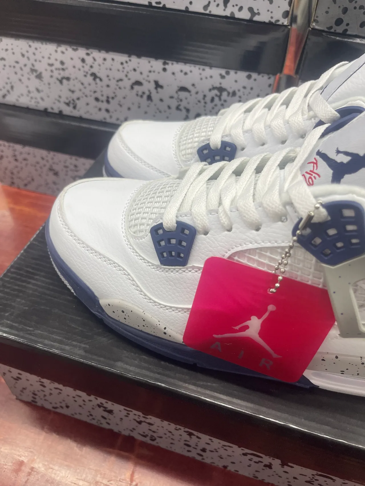Air Jordan 4 White Navy Speckled Basketball Shoes 7