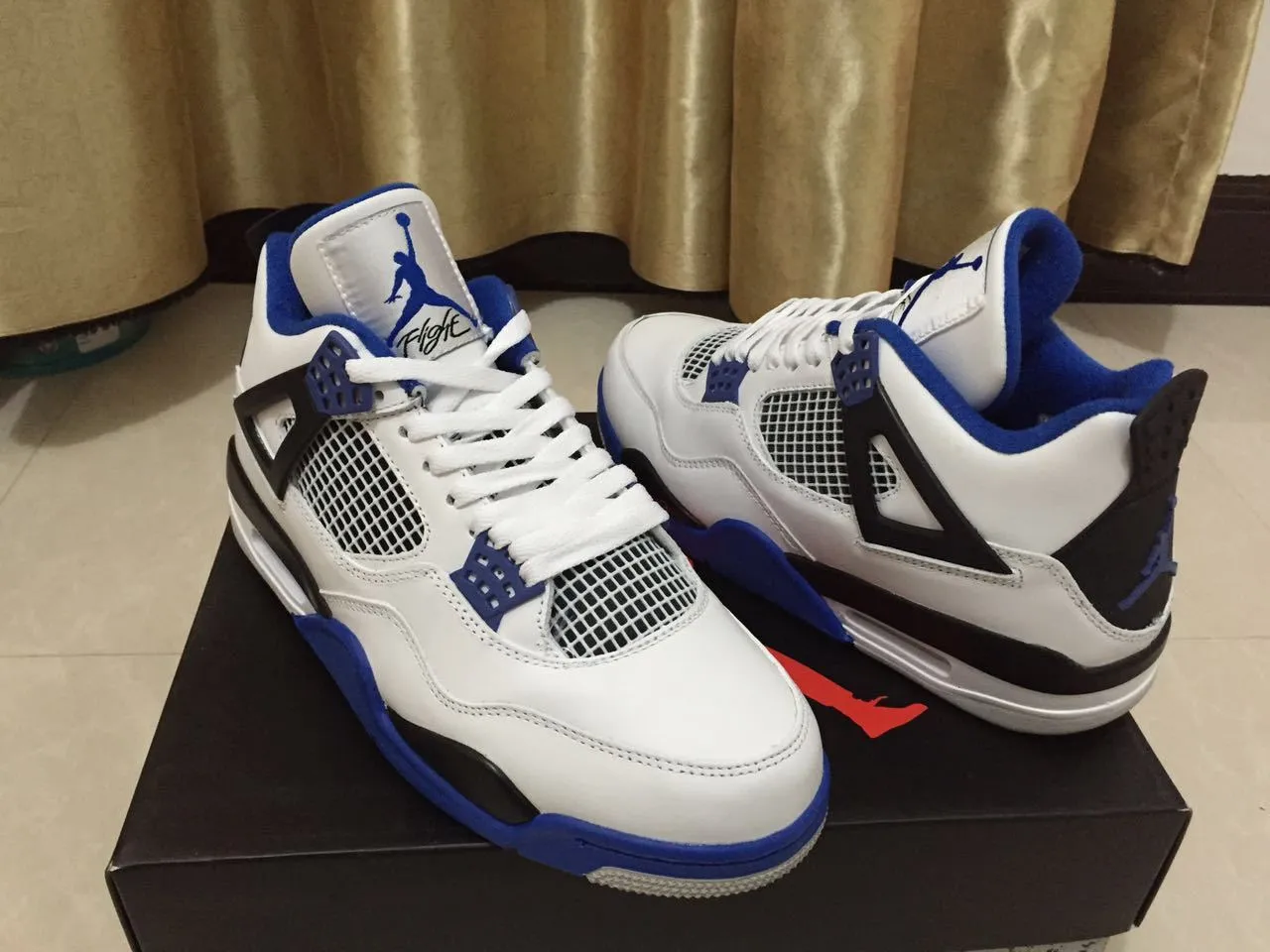 Air Jordan 4 White Royal Blue Black Basketball Shoes 5
