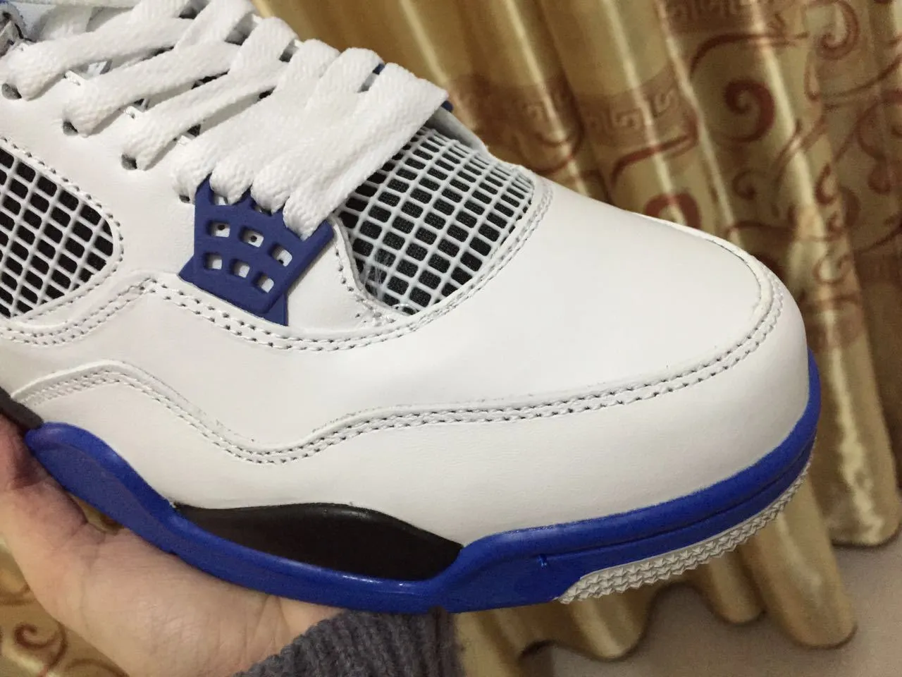 Air Jordan 4 White Royal Blue Black Basketball Shoes 9