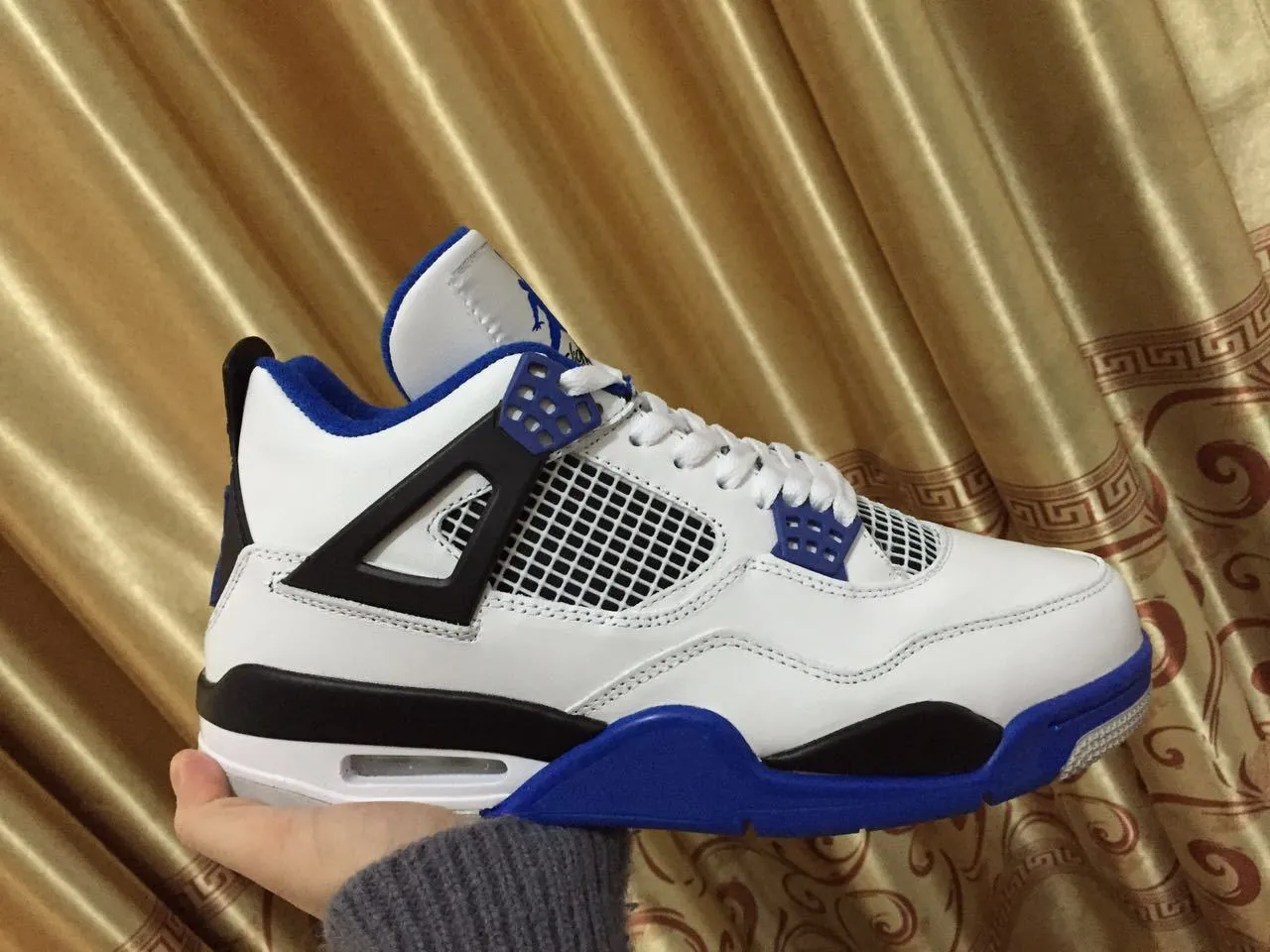 Air Jordan 4 White Royal Blue Black Basketball Shoes 10