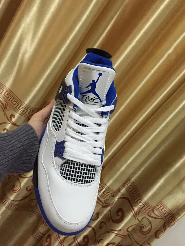 Air Jordan 4 White Royal Blue Black Basketball Shoes 13