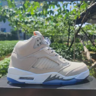 Air Jordan 5 Beige and Blue Basketball Shoes