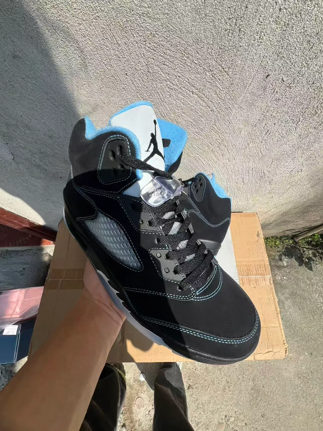 Air Jordan 5 Black Light Blue Mesh Basketball Shoes 2