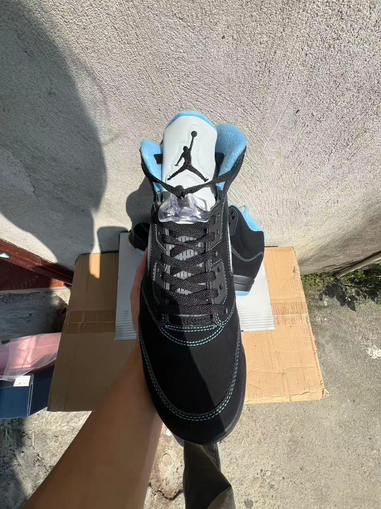 Air Jordan 5 Black Light Blue Mesh Basketball Shoes 3