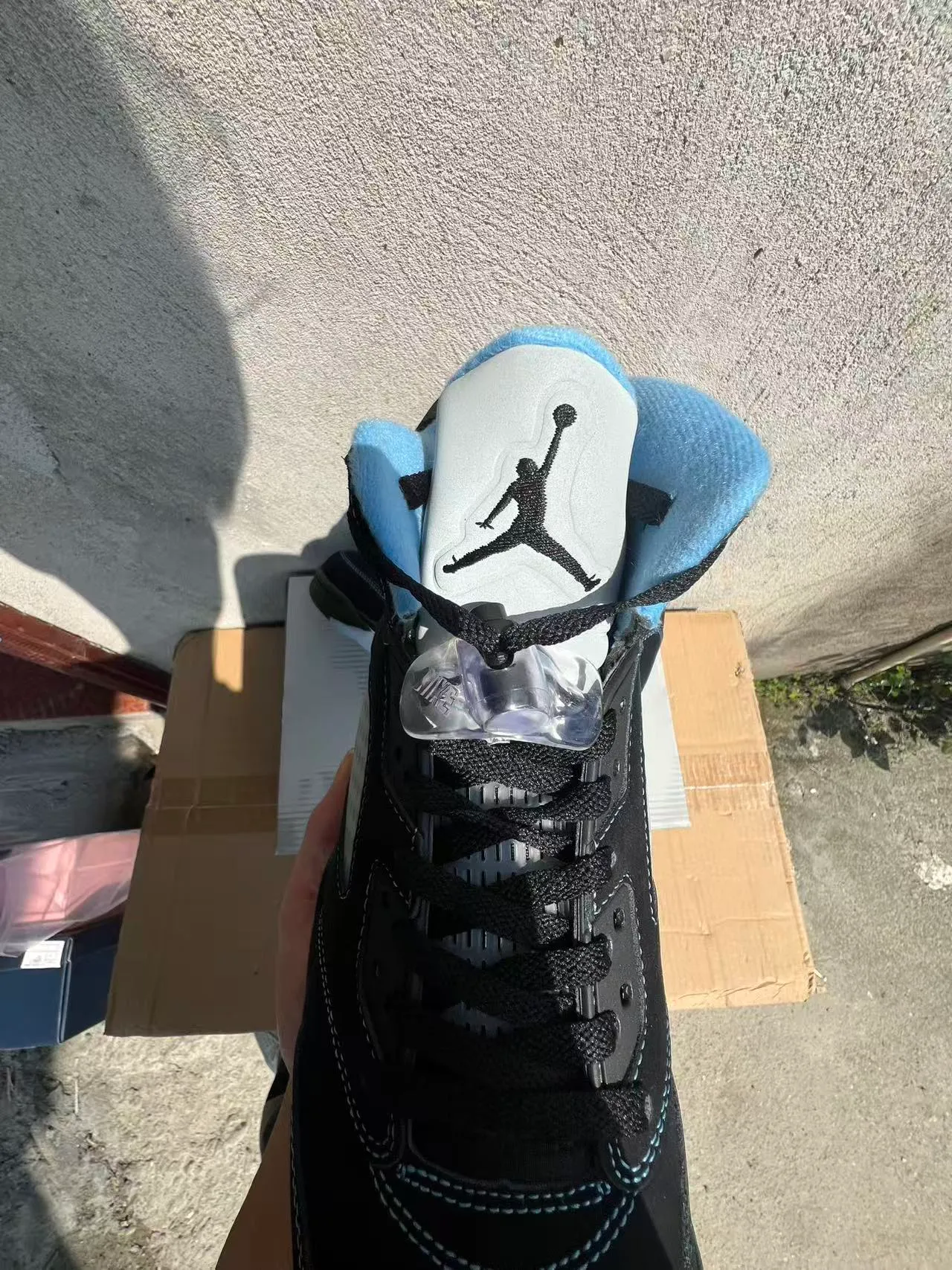 Air Jordan 5 Black Light Blue Mesh Basketball Shoes 4