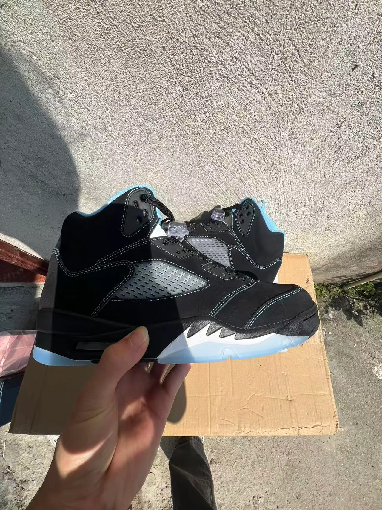 Air Jordan 5 Black Light Blue Mesh Basketball Shoes 7