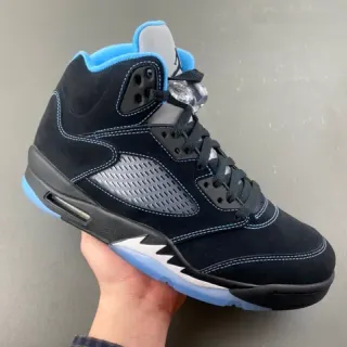 Air Jordan 5 Black Light Blue Suede Basketball Shoes